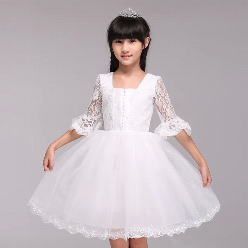 Formal Simple Flower Girl Dresses Half Sleeve Lace Ball Gown Kids Wedding Party Dresses 0425-28