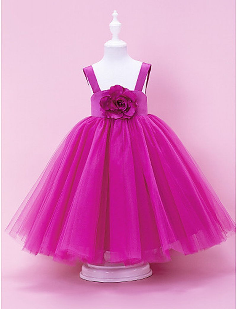 Formal Long Length Flower Girl Dresses Tulle Ball Gown Simple Kids Wedding Party Dresses 0502-20