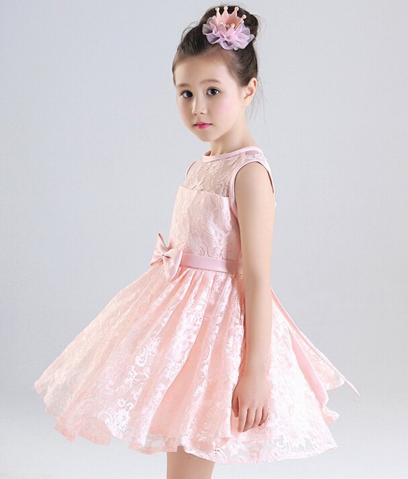 Formal Tea Length Flower Girl Dresses Children Birthday Dress Lace Kids Wedding Party Dresses 1103-29