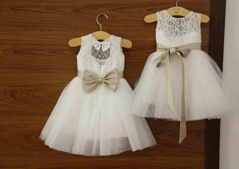 Formal Tea Length Flower Girl Dresses Children Birthday Dress Lace Kids Wedding Party Dresses Fg1