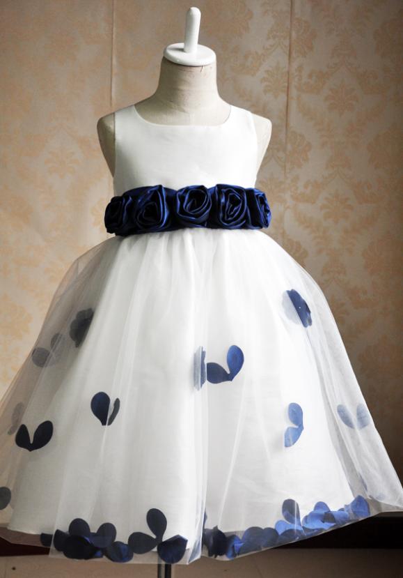 Fashion Tea Length Flower Girl Dresses Children Birthday Dress Tulle Kids Wedding Party Dresses Wlj115