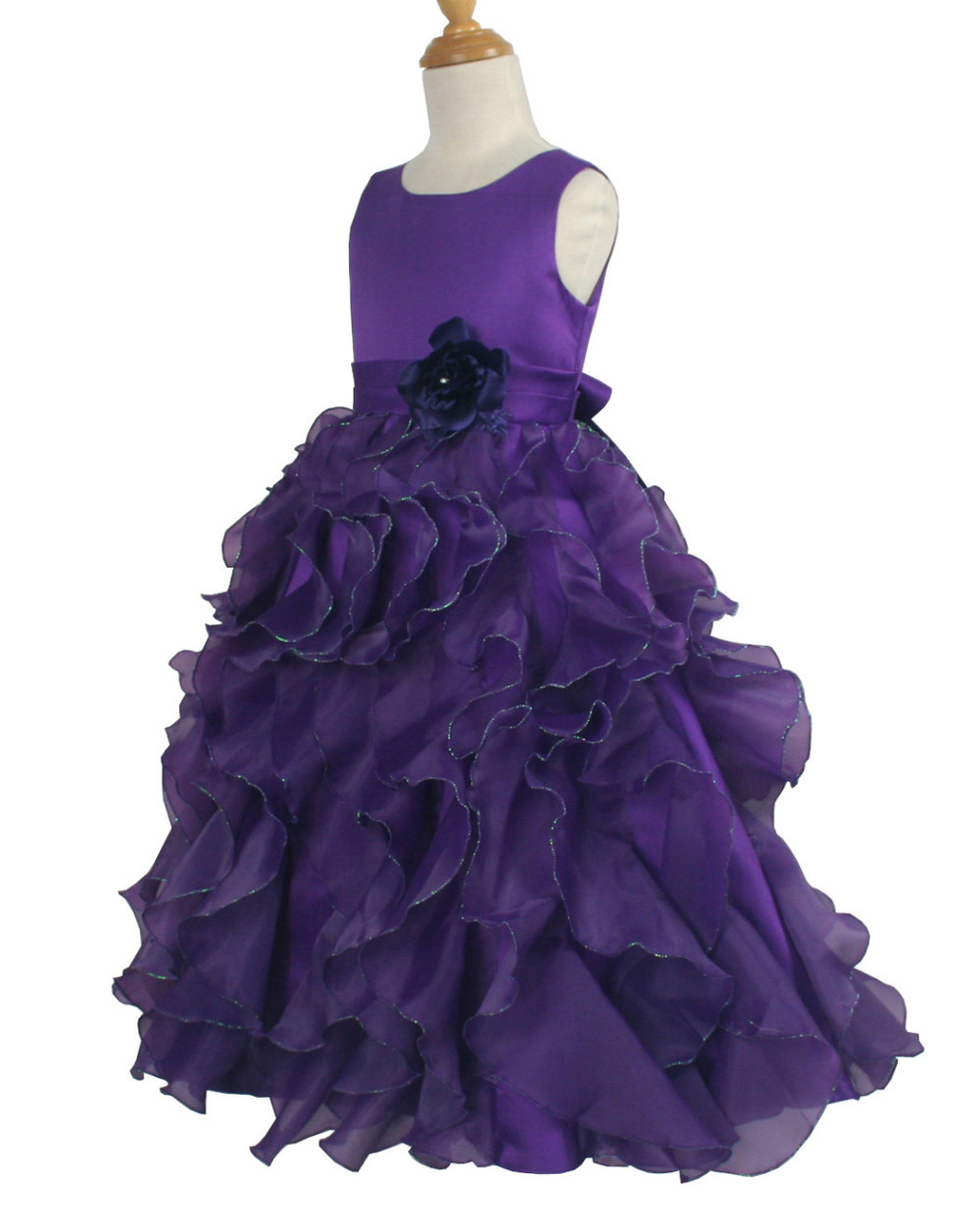 Purple Ruffle Floor Length Flower Girl Dresses Children Birthday Dress Organza Kids Wedding Party Dresses Wlj128