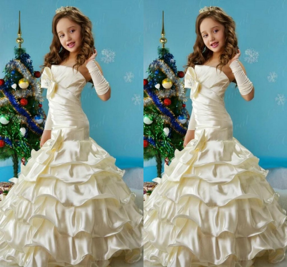 Halter Floor Length Ruffle Flower Girl Dresses Children Birthday