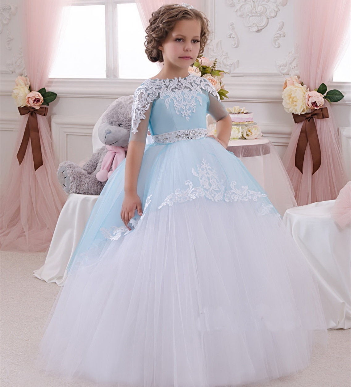 flower girl dress light blue