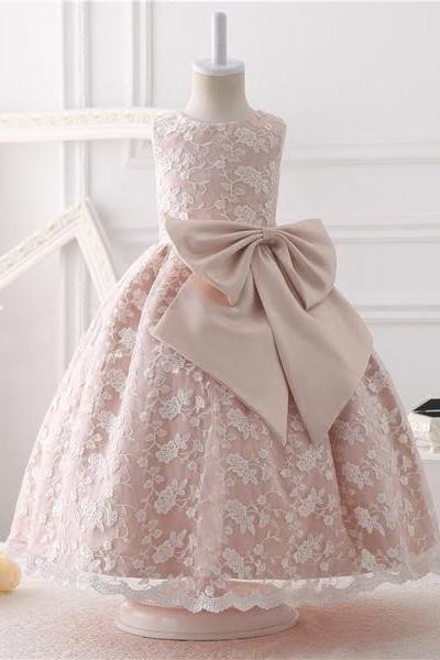 Dusty Pink Ball Gown, Pale Pink Flower Girl Gown, Sleeveless Big Bow Ball Gown, Cute Ball Gown, Pageant Gown, Princess Ball Gown, Little Girl