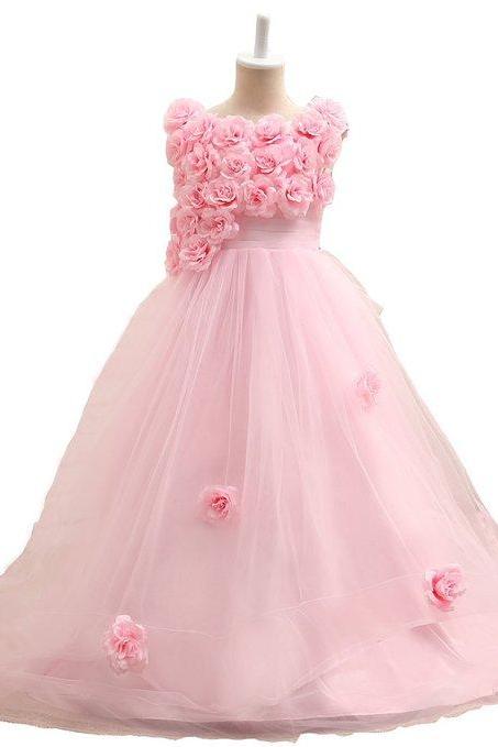Pink Flowers Baby Girl Birthday Wedding Party Formal Flower Girls Dress Baby Pageant Dresses 266