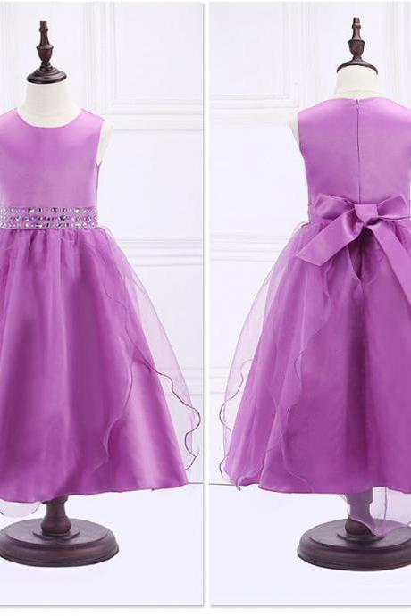 Crystal Purple Girl Birthday Wedding Party Formal Flower Girls Dress Baby Pageant Dresses 295