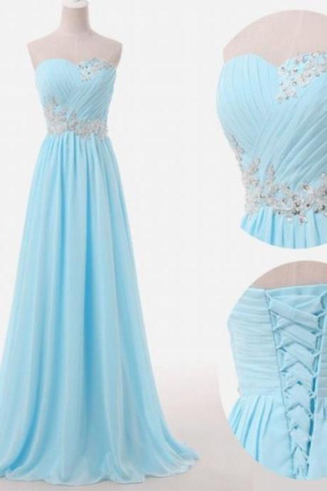 Light Blue Prom Dresses Sweetheart Evening Gowns Modest Formal Dresses Beaded Prom Dresses Fashion Evening Gown Corset Evening Dress