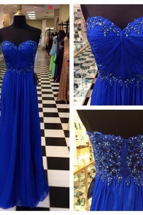 Empire Royal Blue Prom Dress Sweetheart Blue Prom Gown Strapless Royal Blue Graduation Dress Royal Blue Evening Party Dress