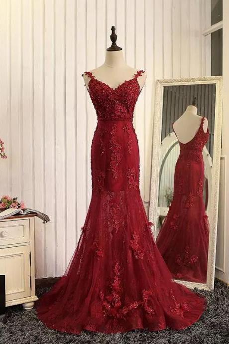 Prom Dress Sexy Elegant Prom Dresses Wine Red Evening Dress Mermaid Evening Gowns Burgundy Prom Dress Lace Prom Dress High Quality Graduation