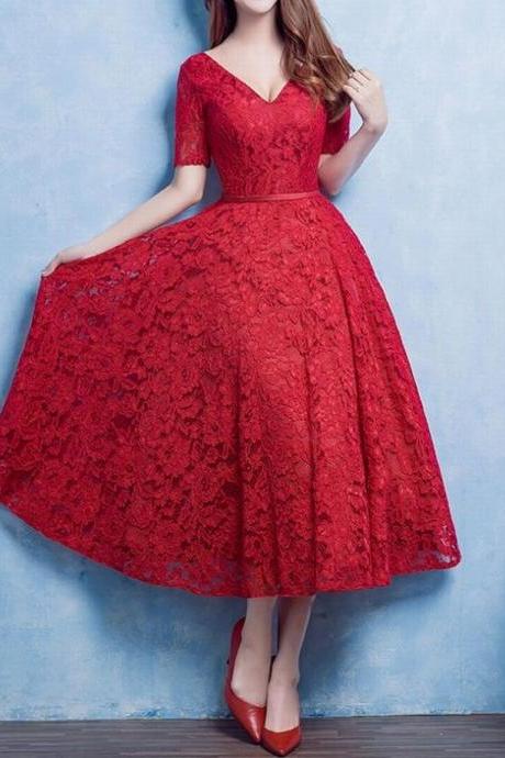Charming Prom Dress Red Lace Prom Dress Lovely Prom Dress Prom Party Dress Short Prom Dress Red Lace Formal Dress Dress For Teens