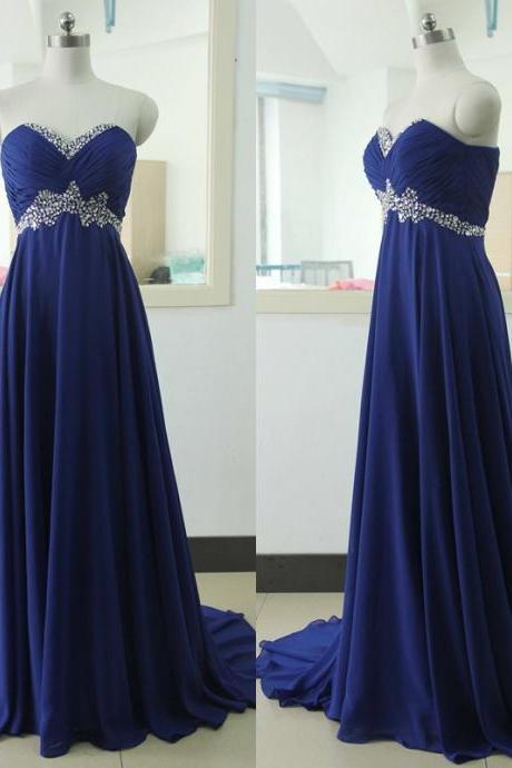 Royal Blue Prom Dresses Royal Blue Prom Dress Silver Beaded Formal Gown Beadings Prom Dresses Evening Gowns Chiffon Formal Gown For Senior Teens