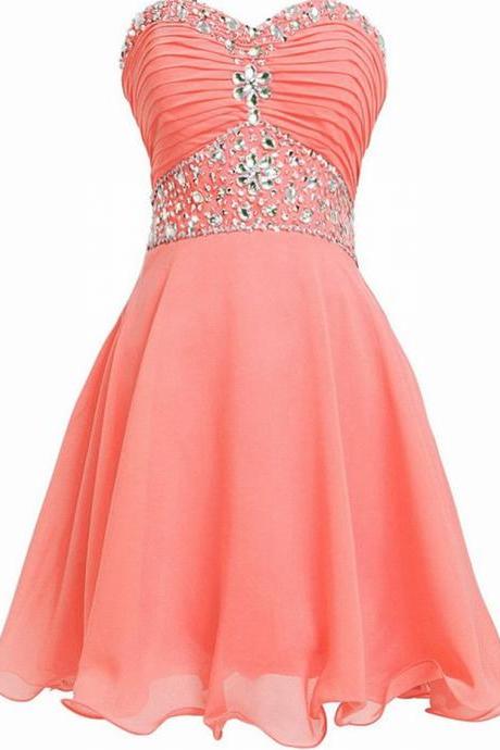 Short Chiffon Homecoming Dresses Sweetheart Neck Crystals Beaded Party Dresses Tailor Made Women Dresses