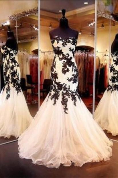 Lace Mermaid Formal White/black Wedding Evening Dress Celebrity Party Prom Gown