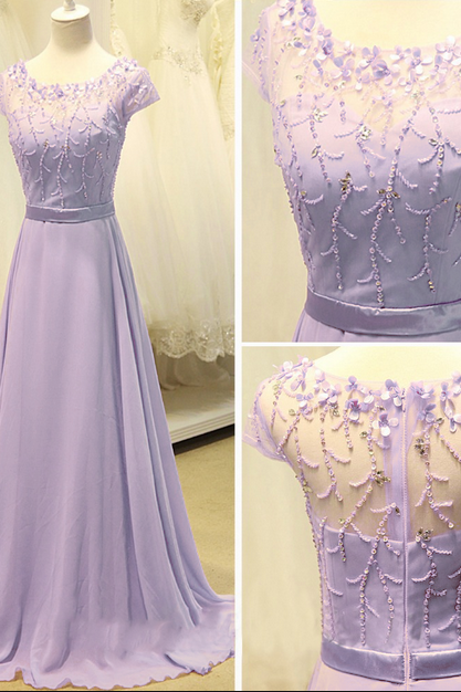 Light Purple Chiffon Prom Dresses Crystal Women Party Dresses