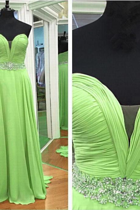 Sweetheart Chiffon Prom Dresses Green Crystals Women Party Dresses