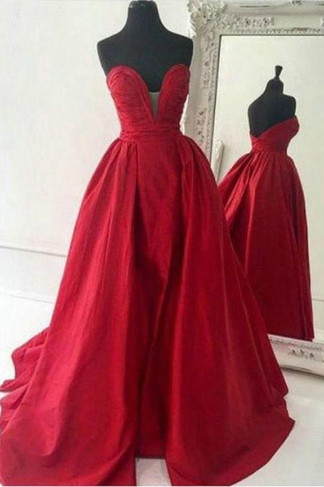 Red Satin Prom Dresses Sweetheart Neck Women Party Dresses