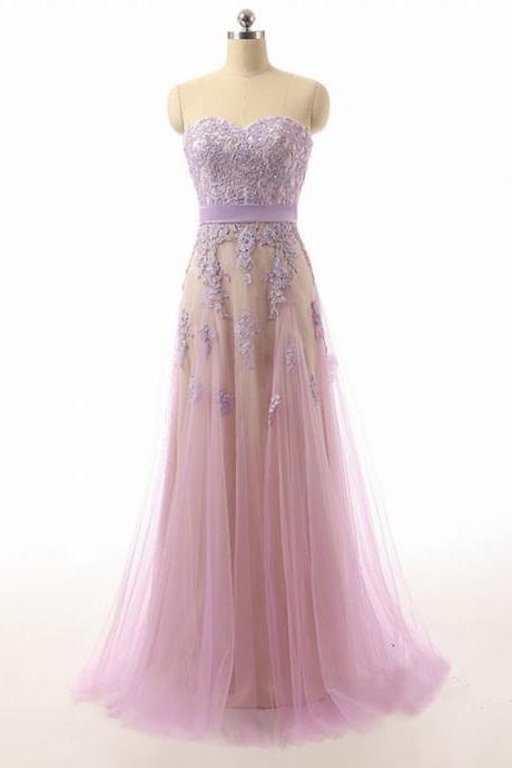 Sweetheart Neck Long Tulle Prom Dresses Lace Appliques Women Dresses