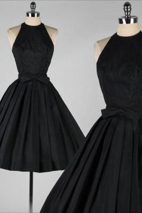 Short Vintage Black Party Dresses Tea Length Evening Homecoming Prom Gowns