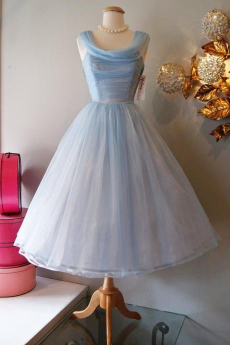 Short Vintage Tulle Evening Dresses Tea Length Cinderella Party Prom Gowns