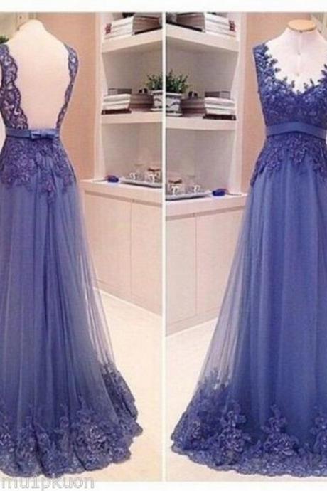 Lavender Lace Formal Evening Party Gowns Sexy V Neck Tulle Prom Bridesmaid Dress