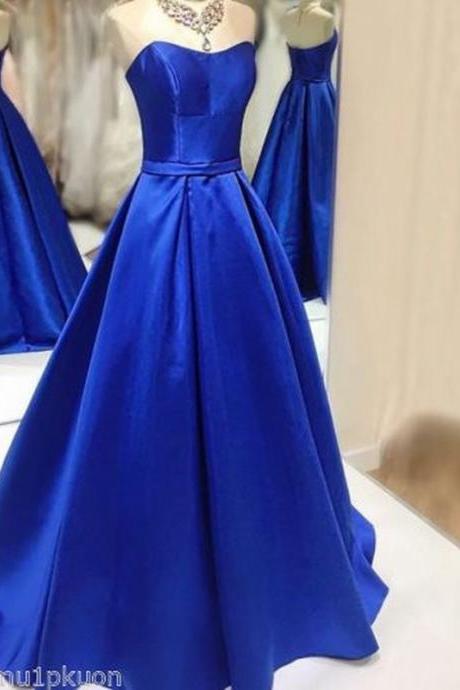 2017 Royal Blue A-line Prom Dresses Strapless Long Party Evening Gowns 2-16