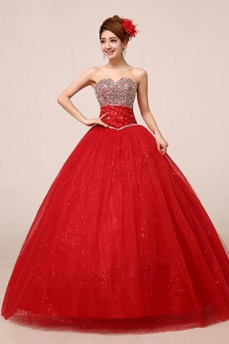 Red Sequin Tulle Prom Dresses Ball Gown Beading Quinceanera Bridal Gown Sz 6-16
