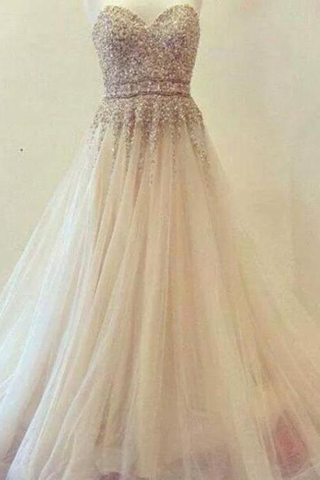 Charming Prom Dress Sweetheart Prom Dress Tulle Prom Dress Beading Dress A-line Evening Dress