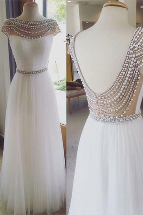 Charming Prom Dress O-neck Prom Dress Backless Prom Dress Tulle Prom Dress A-line Evening Dress