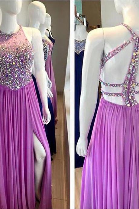 Charming Prom Dress Halter Prom Dress Beading Prom Dress Chiffon Prom Dress A-Line Evening Dress