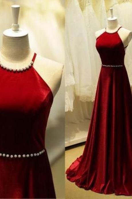 Red Prom Dress A-line Prom Dress Satin Prom Dress Halter Prom Dress Backless Prom Dress