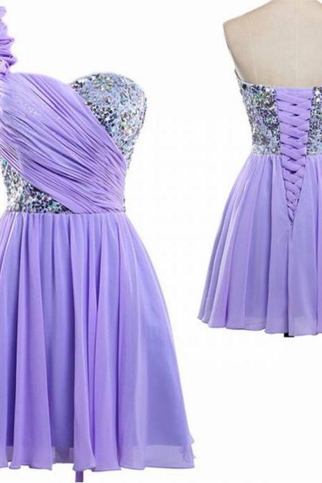 Short Purple Bridesmaid Dress One Shoulder Bridesmaid Dress Bridesmaid Dress Junior Bridesmaid Dress Homecoming Dress