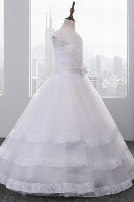White First Communion Dresses For Girls Ball Gown Tulle Sleeveless With Sashes Pageant Dresses For Little Girls Ytz233
