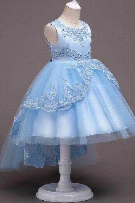 Kids Gown Princess Lace Flower Girls Dress Ball Gown Tulle China First Communion Dresses Ytz268