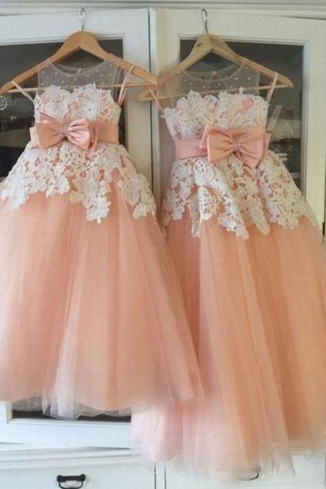 Princess Lace Flower Girls Dress Pink Ball Gown Tulle China First Communion Dresses Ytz280