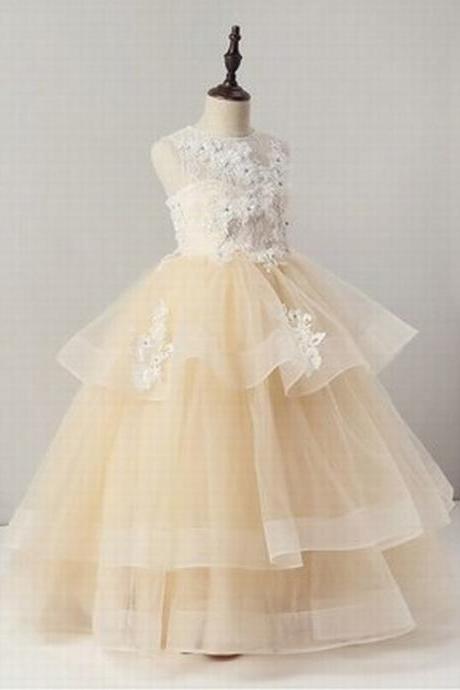 Puffy Tulle 3d Flowers Ruffle Lace Flower Girls Dresses Kids Princess Pageant Dress St152
