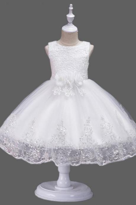 White Lovely Lace Appliques Beaded Flower Girl Dresses Kids Evening Gowns For Wedding First Communion Dresses vestido comunion
