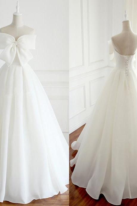Elegant Big Bows White Wedding Dress Long Evening Prom Dresses With Bows Wedding Party Birthday Dresses 18LF08