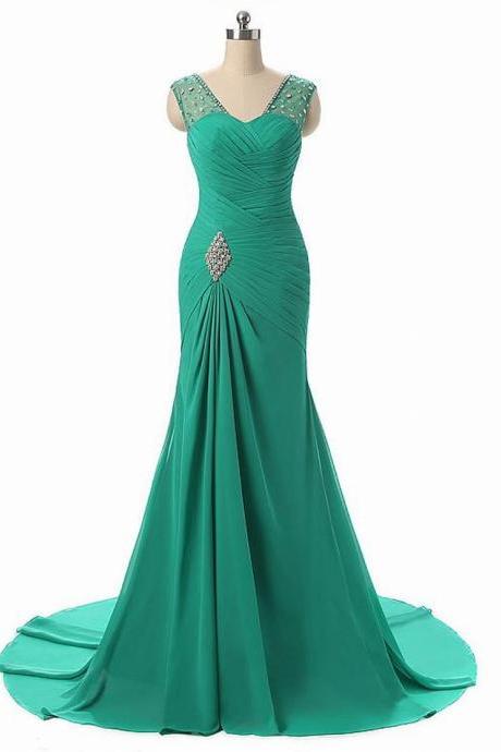 Stunning Chiffon Scoop Neckline Mermaid Evening Dresses With Beadings 8lf33