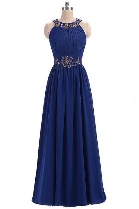 Elegant Chiffon Jewel Neckline Floor-length A-line Formal Dresses With Beaded Lace Appliques 74