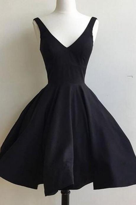 V Neck A Line Sexy Black Tulle Wedding Dress Evening Dress Knee Length Prom Dress 83
