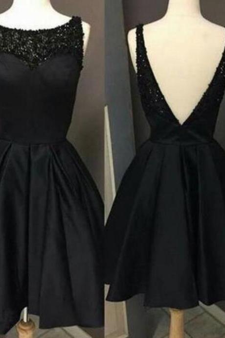 Backless A Line Sexy Black Tulle Wedding Dress Evening Dress Knee Length Prom Dress 85