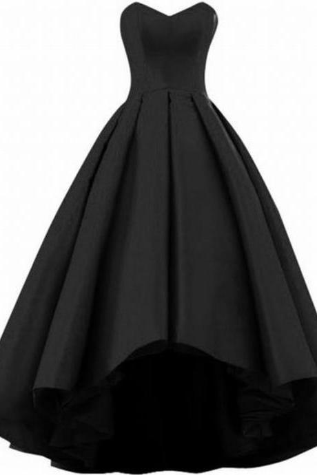Strapless A Line Sexy Black Satin Wedding Dress Evening Dress Full Length Prom Dress 86
