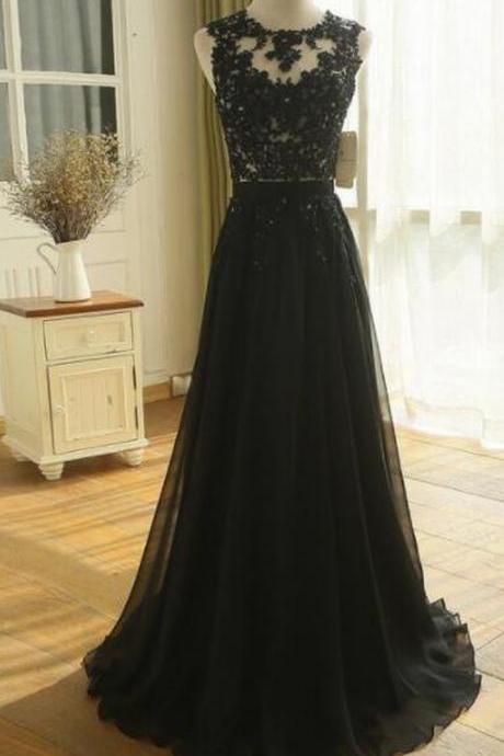 Cap Shoulder A Line Sexy Black Lace Applique Wedding Dress Evening Dress Full Length Prom Dress 95