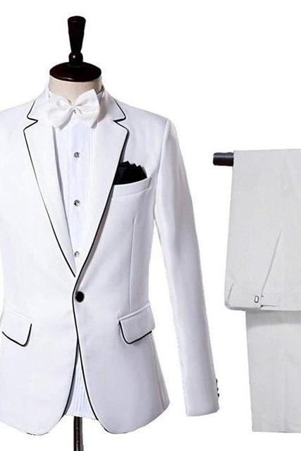 2 Pieces Men Suit Slim Fit Wedding Suits for Men Tailor Made Fashion Suits Groom Tuxedos (Jacket+Pants+Bow Tie)