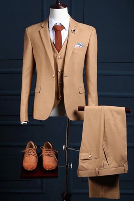 2019 Tailor Made Slim Fit Suits For Men Brown Herringbone Wedding Dress For Man Custom Mens Suit Blazer(jacket+vest+pants)