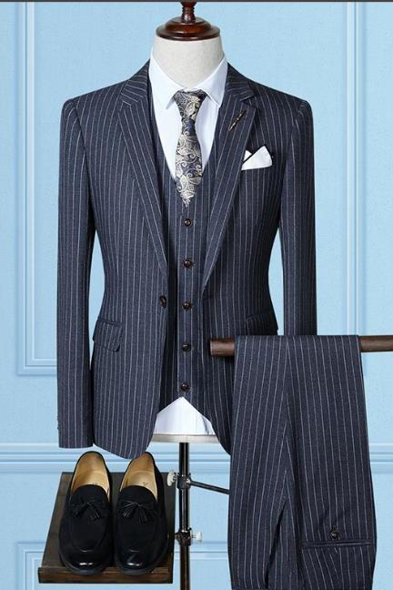 2019 Men Suit 3 Pieces Single Breasted Suits Striped Tuxedo Wedding Suits For Men Slim Fit Tuxedos (jacket+vest+pants)