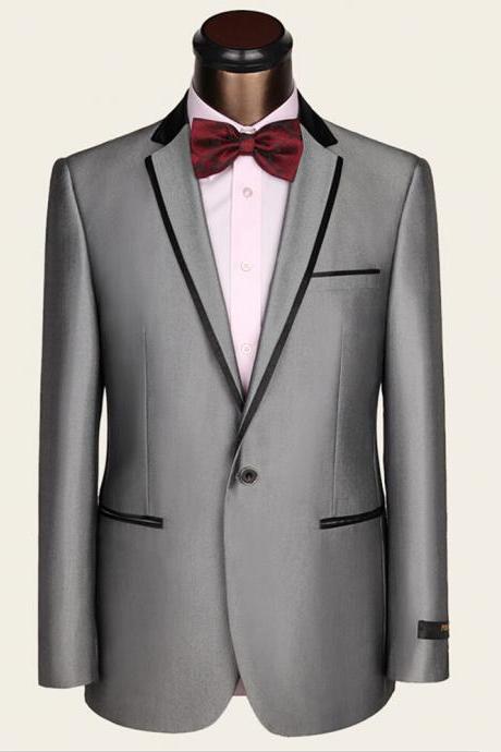 Slim Fit Formal Wear Groom Men Wedding Suit Silver Gray Prom Blazer With Pants For Wedding Tuxedos