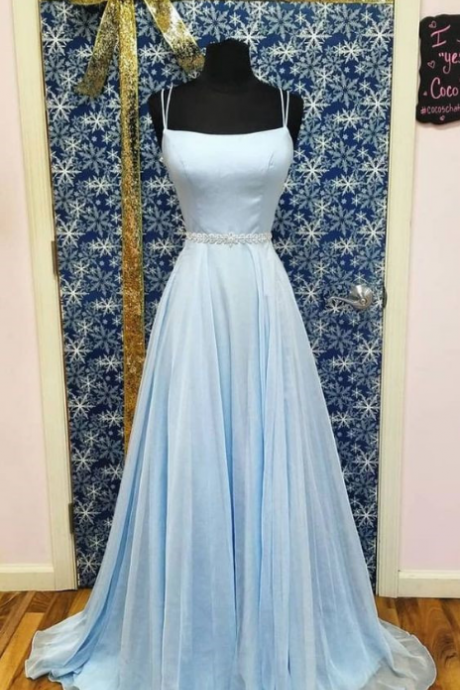 Simple satin blue long prom dress, blue evening dress formal party dress
