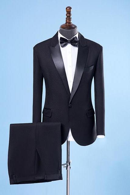 2018 Men&amp;#039;s Wedding Suits For Men Shawl Collar 2 Pieces Slim Fit Luxury Show Singer Suits Mens Black Tuxedo Jacket+pants